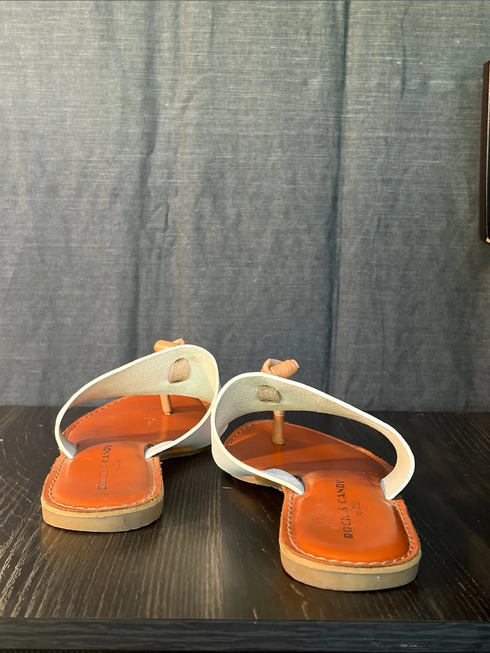 Rock & Candy White Strap Orange Footbed Toe-Post Sandals